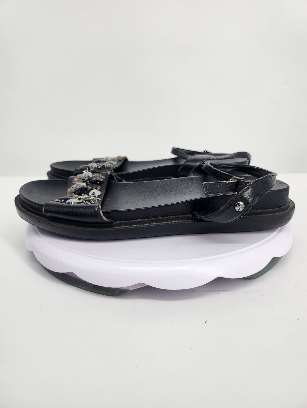 Simply Vera Vera Wang Embellished Ankle Strap Sandals Size 10 Shoes Black Gem